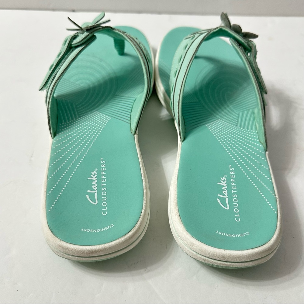Clarks Cloudsteppers Womens Sandals Flip Flop Comfort Flower Turquoise 9.5 - Picture 5 of 10